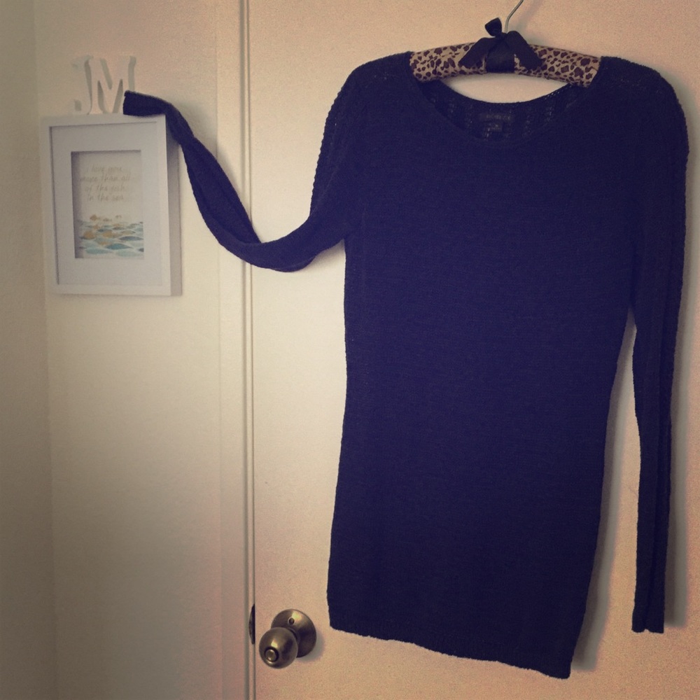 Navy Blue Knit Crochet Sweater